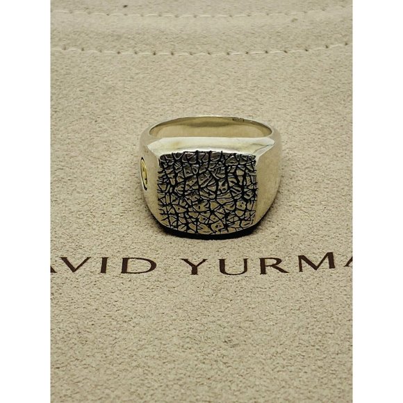DAVID YURMAN Men's Signet texture Ring Size 10.75 Sterling 925 With 18k - Picture 1 of 13